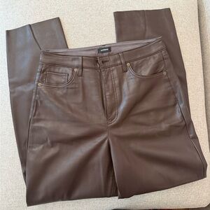 Express Women's Straight Leg Brown Leather Pants